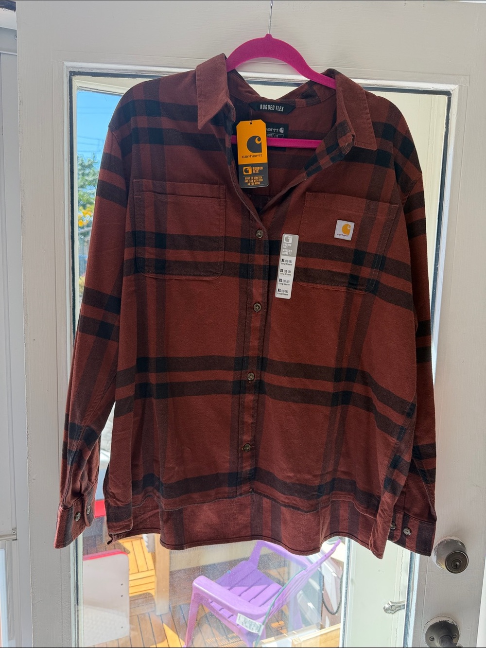 Carhartt Rust and Black Plaid Button-Down Shirt